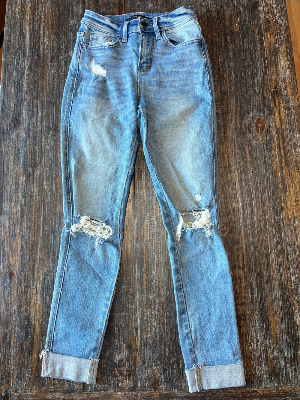 Flying Monkey Light Blue Distressed Skinny Jeans Cropped